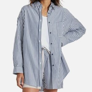 Brixton Sidney Oversized Button Down | Navy & White Stripe | Coastal Classic